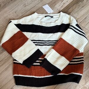 Amazon Oversize Striped Crewneck Sweater in Cream, Black & Rust